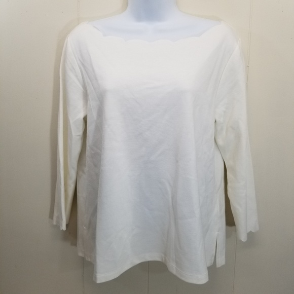 Anthro Eri Ali M Top Scalloped Neck Ivory PAULINA - Picture 4 of 8